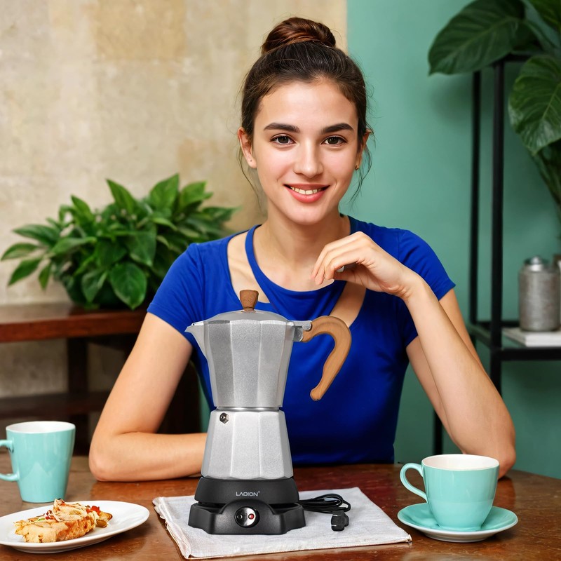 LAOION Cafeteras Electricas Modernas,6 Cup Portable Espresso Maker,300ml Moka Pot