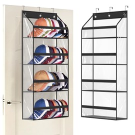 AOODA Clear Over the Door Hat Racks for Baseball Caps, Hold 48 Caps Hat Storage Organizer for Closet Wall, Deep Pockets Hanging Hat Holder Shelves with 3 Hooks, White