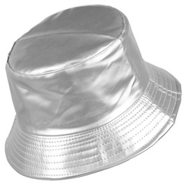 KYEYGWO Women's Reversible PU Leather Bucket Hat Waterproof Rain Hat Cotton Winter Hat Outdoor Sun Floppy Hat, silver