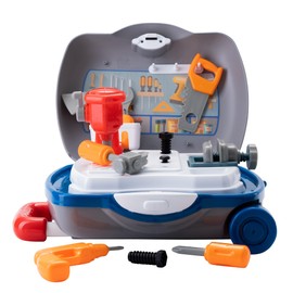 PETERKIN | Little Workshop Wheelie Case Toy | 20 piece, brightly coloured, workshop tool kit in a 34 cm wheelie case with retractable handle | Roleplay Toys | Ages 3+