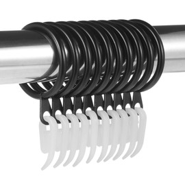 tonyg-p 20 Pack Metal Curtain Rings with Plastic Curtain Hooks, 30mm Internal Diameter Curtain Drapery Pole Rod Rings (Black)