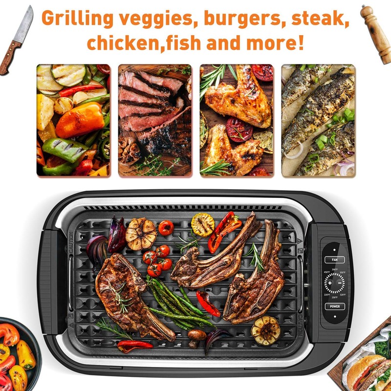 Techwood 1500W Smokeless Indoor Electric Grill with Non-Stick Plates and