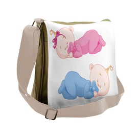 Ambesonne Cartoon Messenger Bag, Little Twins in Pajamas, Unisex Cross-body