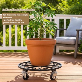 4 Pack Plant Caddy with Wheels 16 Inch Rolling Plant Stand for Large Plants Heavy Duty Plant Rollers Metal Plant Dolly Rustproof Planter Stand Wrought Iron Plant Stands Flower Cart Indoor Outdoor