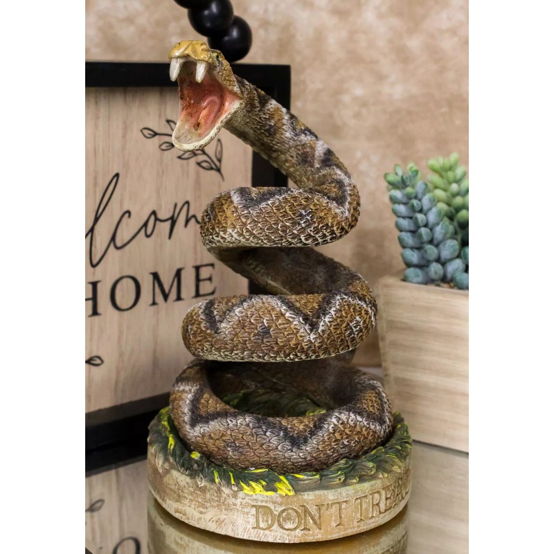 Realistic Ferocious Attacking Diamondback Rattlesnake in Coiled Posture Figurine