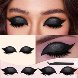 Lazy Eye Shadow Eyelash Patch, 2 Pairs Black Lazy Eyeshadow Eyelash Stickers with Tweezers, Reusable Eye Makeup Stickers for All Eye Shapes, Effortless 3D Eye Look