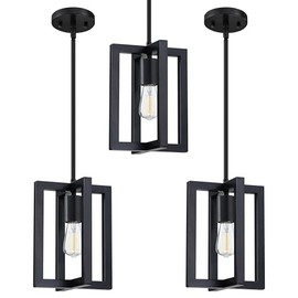 Dolaimy House 3 Pack 1 Light Hanging Industrial Kitchen Island Pendant Light Lantern Farmhouse Metal Cage,Black Finish Rustic Geometric Light for Over Sink Living Room Bedroom
