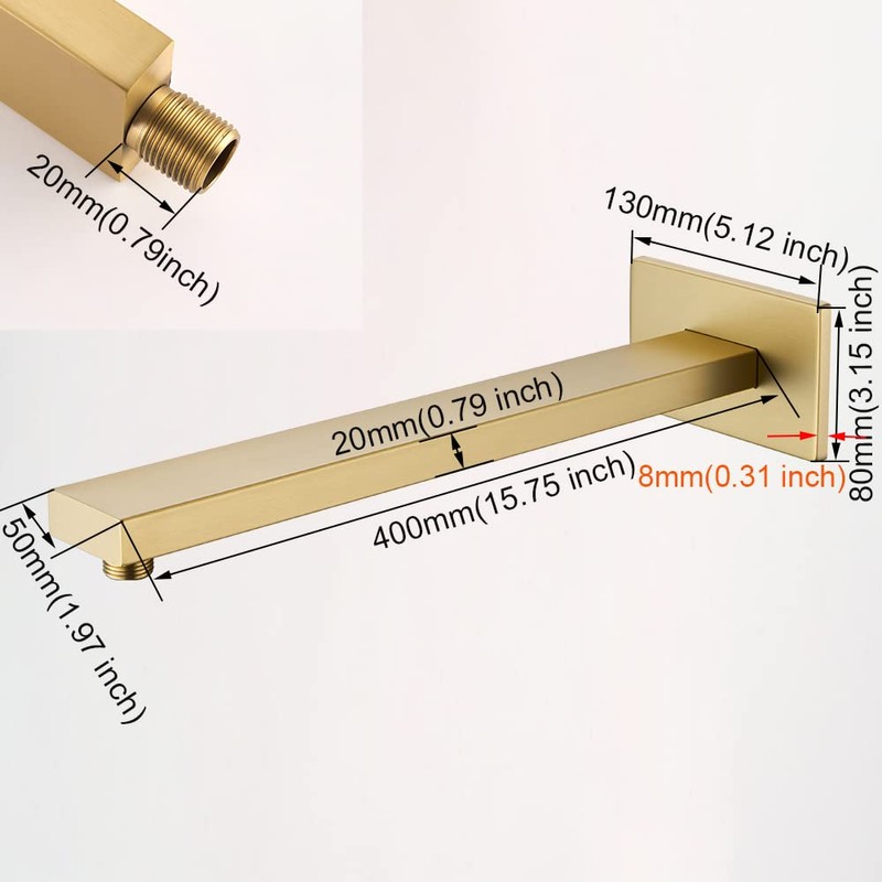 RANDOM 16 Inch Brushed Gold Shower Arm with Flange and