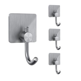 WFNRYIL Robe Hooks for Bathrooms, Stainless Steel Towel Hook, Heavy Duty Adhesive Hook Suitable for Bathroom, Kitchen, Hotel, Garage (Silver-J, 4)