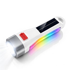 MVIOCS Solar Flashlight Lantern, High Lumens Rechargeable LED RGB Mood Light, 6 Lighting Modes Waterproof Flashlight with Hook for Camping, Emergency, Hiking, Power Outage, Home