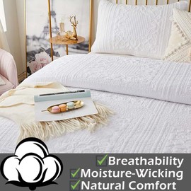 Brandream White Quilts Cotton Queen Size Comforter Set Farmhouse Matelasse Quilt Bedding Set Elegant Bedspread Coverlet Set 3-Piece