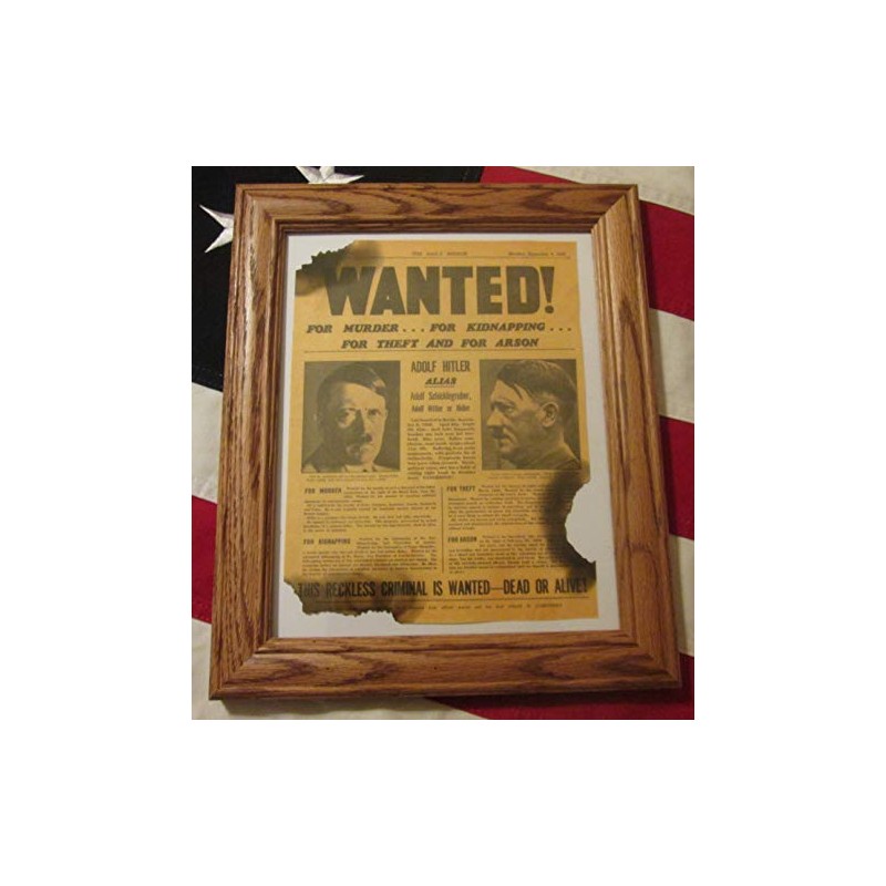 Framed World War Two, WW2 Newspaper. Nazi ADOLF HITLER Wanted