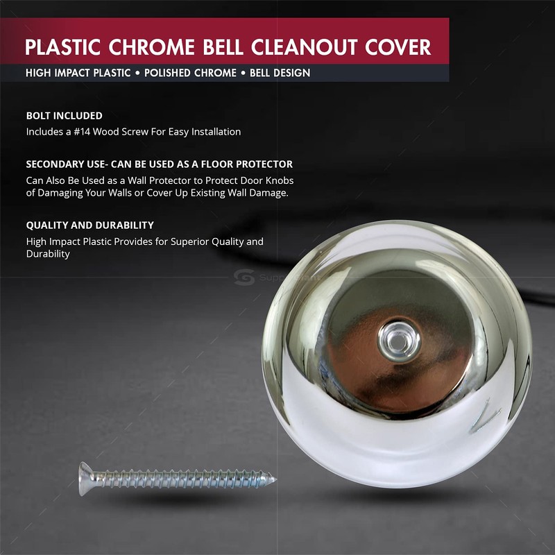 SUPPLY GIANT Bell Cleanout Cover, 9-1/4-Inch, Plastic Chrome, 9-1/4