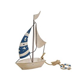 meindekoartikel Maritime Decorative Boat Sailing Boat Sailing Ship Made of Metal Sheet Shabby Chic (White Blue) Width 15 cm x Height 24 cm x Depth 6 cm