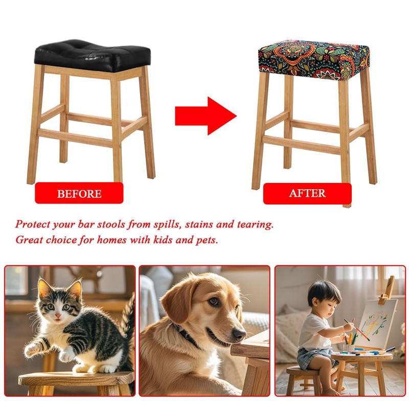 Lussenwert Stool Covers Rectangular Set of 2, Stretch Printed Vanity