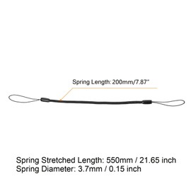 TOP-VIGOR 5Pcs Elastic Tether Lanyard, 3.7mm Dia x 200mm Retractable Spring Coil Strap Anti-Lose Pen Leash, Elastic Plastic Stylus Tether Strings Cord for Drawing Pen to Tablet Touchscreen, Black