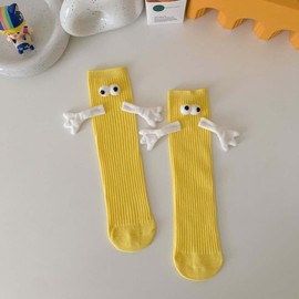 ARTSIM Holding Hands Socks, Couple Magnetic Hand Socks, Unisex Mid Tube Funny Hand in Hand Socks, Novelty 3D Doll Gifts Socks Yellow (Color : Yellow, Size : One Size)