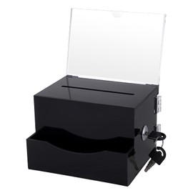 SUMTree Acrylic Suggestion Business Card Box, Ballot Box with Lock, Donation Box with Sign Holder, Suggestion Box Storage Container for Voting, Secure and Safe Ticket Box, 4*6 inch, Black