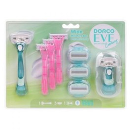 Dorco Eve Women's Hair Removal Set (1 long handle + 1 short handle + 5 razor blades + 3 portable razors + razor case) / 도루코 이브 여성 제모 세트 (롱핸들1 + 숏핸들1 + 면도날 5 + 휴대용면도기3 + 면도기 케이스)