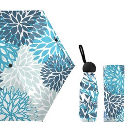 Seamless Navy BlueChrysanthemum Spring Flowers Small Mini Anti-UV Compact Travel Umbrella, 5 Folding Ultra-Light Umbrella, 6 Ribs Pocket Windproof Foldable Vinyl Parasol