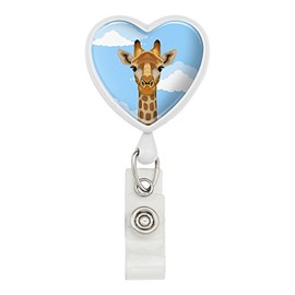 Cute Giraffe and Sky Zoo Animal Safari Heart Lanyard Retractable Reel Badge ID Card Holder - White