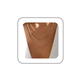 Inilbran Boho Layered Tennis Chain Choker Necklace Gold Rhinestone Tennis Necklace Choker Vintage Crystal Rhinestone Necklace Multilayer Satellite Ball Chain Necklace Jewellery for Women and Girls