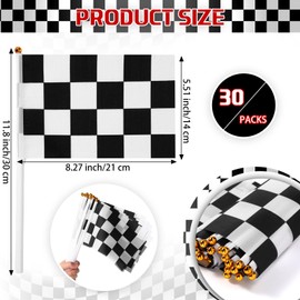 Mindsoft 30 Pcs Black and White Checkered Flag on Sticks 8" x 5.5" Mini Racing Flags Racing Hand Held Stick Flags for Car Theme Birthday Party Sport Events Table Decoration