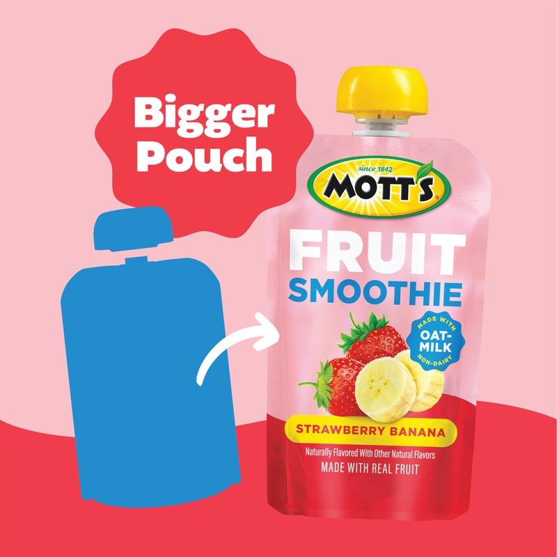 Mott’s Fruit Smoothies Strawberry Banana, 4.2 oz Clear Pouches, 24