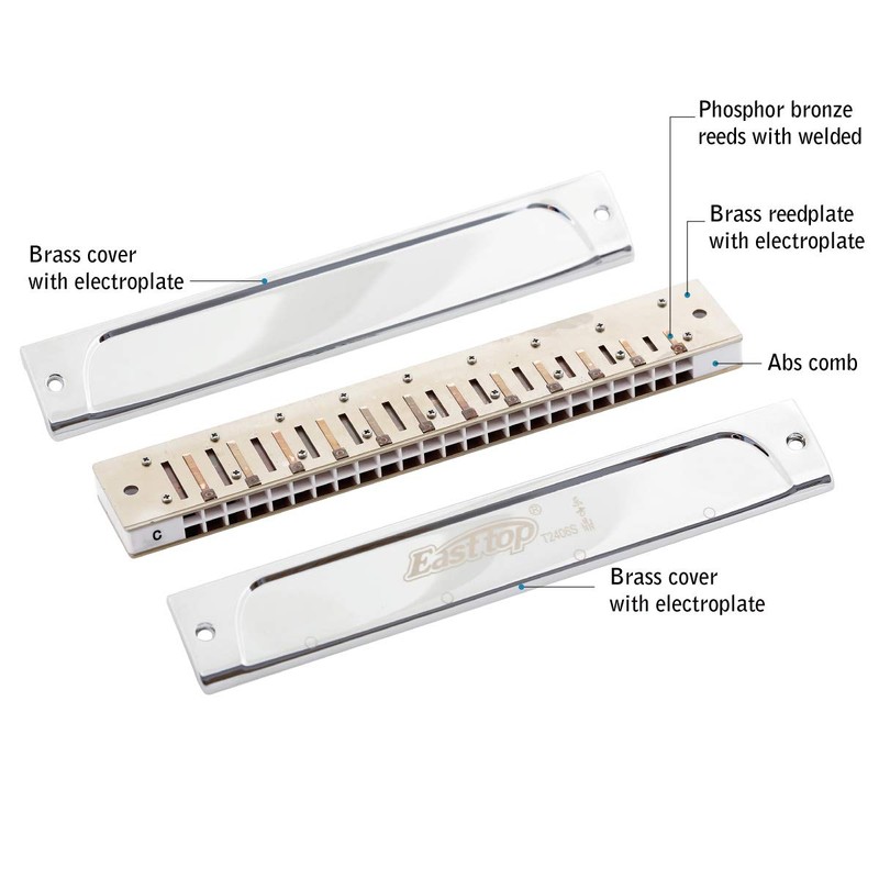 East top 24 Hole Tremolo Harmonica Key of C, Professional