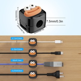 Cord Organizer Holder MARUKO 12er-Pack Kabelhalter, Niedliche Skurrile Magnetische Kabelklammern, Selbstklebende Kabelhalter für Schreibtisch, Auto, Nachttisch, Büro, Haus (Schwarz/Weiß)