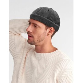 Initlove Docker Hat for Men Vintage Brimless Sailor Hat Beanie Cap Black