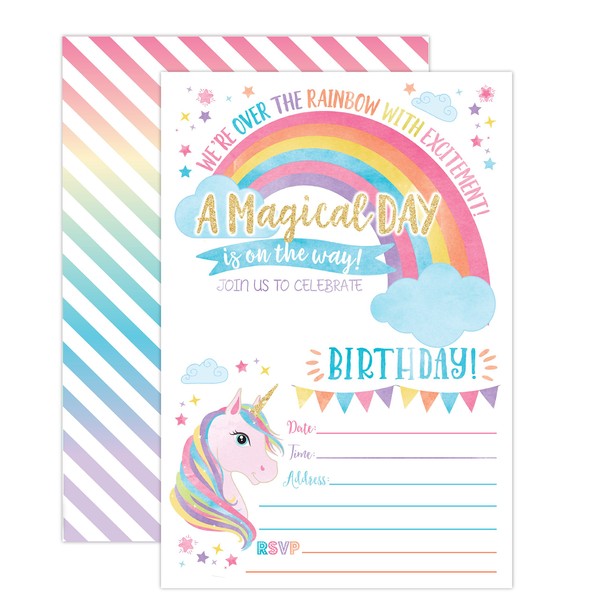 Your Main Event Prints Unicorn Birthday Invitation, Unicorn Party Invite 20 Fill in Style with Envelopes