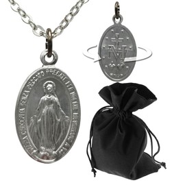 Lunexus Medal Virgin Mary – Blessed – Shiny Silver Look with Back Cross M Hearts – Italian Virgin Mary Pendant – Stainless Steel Chain 60 cm – Gift Christening Communion Mother's Day