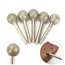 Rotary Burrs, Diamond Coated Round Ball Burr Rotary Tools for Hanging Mill, Engraving Machines, Glass, Tile, Carving, Material Removal (5Pcs-3 x 12mm)
