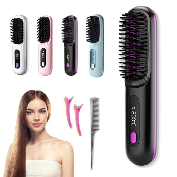 Numoya Go Brush Pro, Portable Hair Straightener Brush, LCD Display,