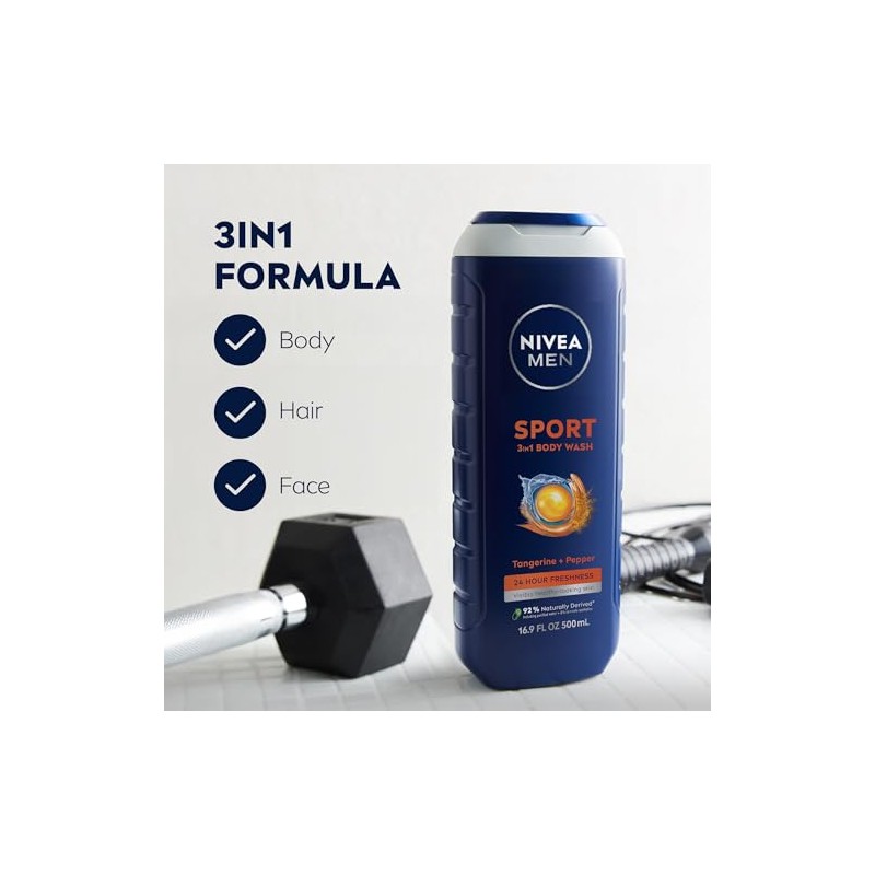 Nivea for Men Sport 3-in-1 Body Wash, 16.9 Fluid Ounce(2