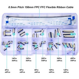 Keszoox FFC FPC Connector Ribbon Cable Connector ffc-fpc 4P 6P 8P 10P 12P 14P 16P 20P 30P 40P,150mm Length Flexible Flat Cable 0.5mm Pitch A Type(KS-0.5-SS-A)