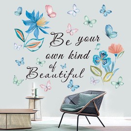 Inspirational Quotes Wall Decals Flower Wall Stickers Positive Saying Wall Decor Stickers Motivational Wall Art Sticker for Women Girls Home Bedroom Living Room Bathroom