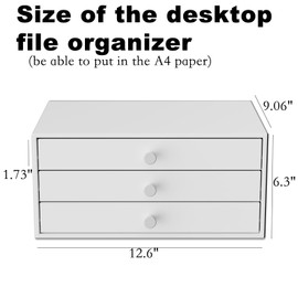 Svartur Desktop Organizer Drawers, Metal 3 Drawer Storage Organizer for A4 File, Desk File Storage Organization for Office, Home, No Assembly Required, White