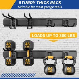 UUP 32 Inches Garage Storage, Garage Organization, Wall Mount Garden Tool Organizer, Max 300lbs Adjustable Metal Hooks, Yard Shed Hanging Rack, Heavy Duty Shelving for Rake Broom Mop Snowboard