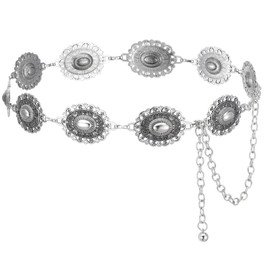 Lnngub Silver Belt Chain Silver Concho Belt Adjustable Hollow Out Daisy Cowgirl Belts for Western Country Concert Outfit for Dress Jeans Pants