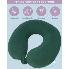 Bliss Neck Pillow - Lightweight U-Shaped Memory Foam Travel Neck Pillow with Snap Closure for Airplanes, Traveling, Offices, Cars, Size One Size, Hunter Green Plush