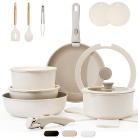 KIKCOIN 20 Pcs Pots and Pans Set Non Stick, Detachable Handle Cookware Set Nonstick, Non Toxic Induction RV Kitchen Cooking Set with Removable Handles, Dishwasher/Oven Safe, Easy Clean