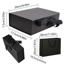 Gift Box with Lid Gift Box Magnetic Gift Box Black Gift Box with Bow Ribbon for Weddings Christmas Birthdays etc. Rectangle Gift Box