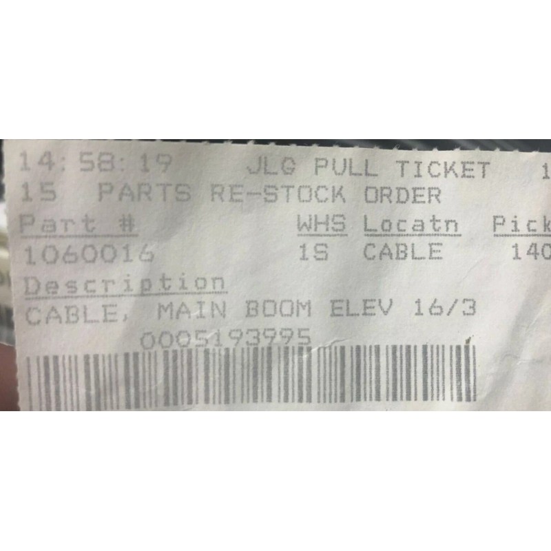 JLG Part # 1060016 Main Boom Elevation Cable 16/3 Sold