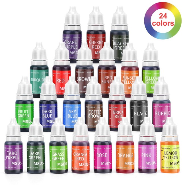 Food Coloring, 24 Color Vibrant Food Color, Concentrated Food Coloring Liquid Dye, Flavorless Cake Food Coloring Set for Baking, Icing, Frosting, DIY - .35 fl. Oz (10ml) Bottles