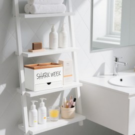 AHUONEL Tampon Holder for Bathroom, Feminine Product Organizer with Lid and Drawer, Wood Shark Week Tampon Storage, Lady Stuff Box for Bathroom Accessories and Toilet Organizer