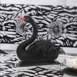 Cyrank Black Swan Decoration, Resin Bird Statue Goose Pond Statue Simulation Floating Swan Garden Decoration 3D Lifelike Swan Animal Sculpture Black Ornament for Landscape Gardening