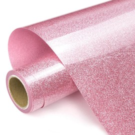 Prime Vinyl Heat Transfer Vinyl, 12" x 8ft Pink Glitter HTV Vinyl for T-Shirt, Iron on Vinyl forfor Cricut,Silhouette Cameo, Easy to Cut & Weed with Heat Press DIY Craft Designs