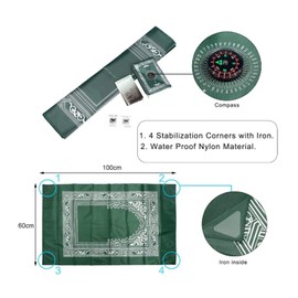 HAHTGSO Prayer Rug, 2 Pack Prayer Rug Muslim Travel Prayer Mat Pocket Prayer Mat, Pockets Prayer Rug Mat Pockets Prayer Rug Mat Muslim Sets Islam Prayer Mat Travel Essentials 60x100cm (Black&Green)